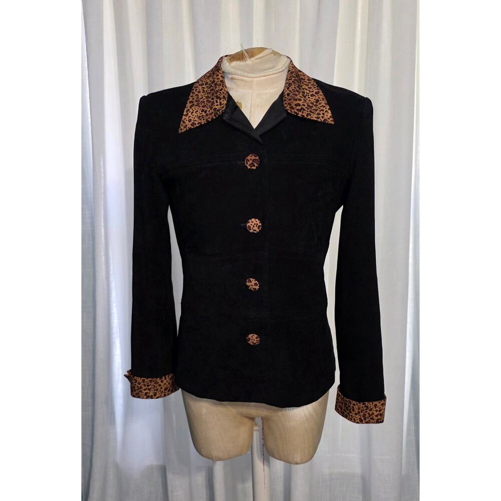 R&K Originals Petite Vintage Blazer Leopard Print Accents‎ Faux Suede Size 4P
